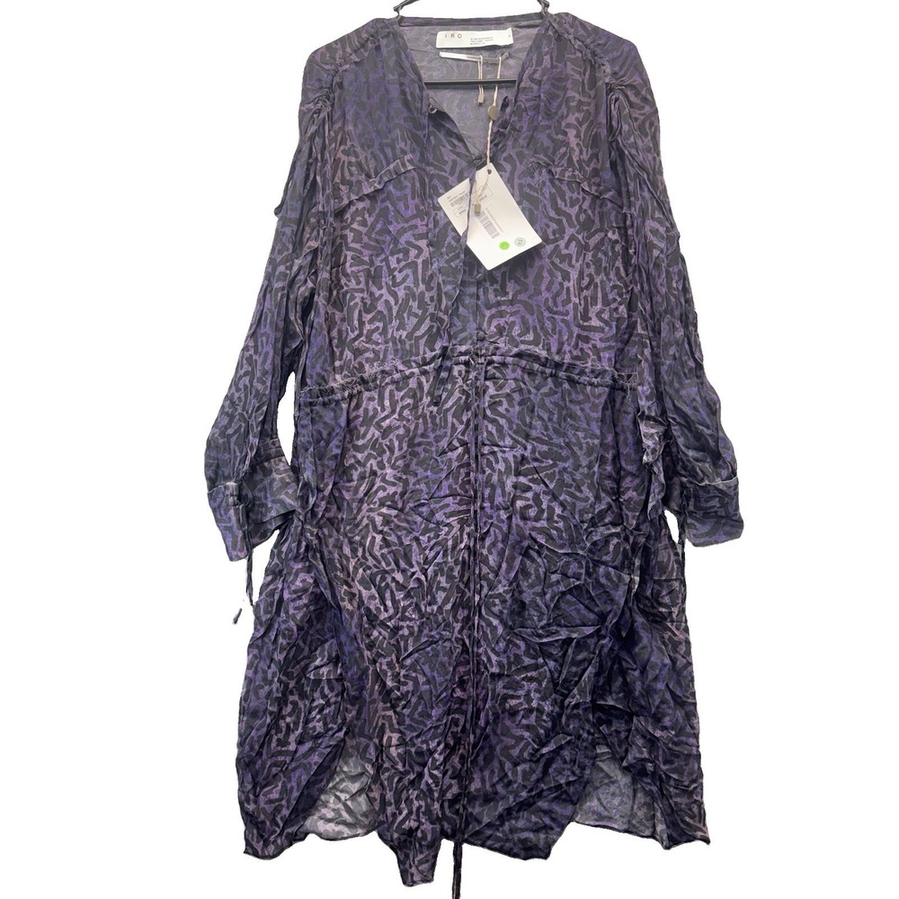 IRO Experience Animal Print Ruched Sleeve Shift Mini Dress Size 36 Purple France